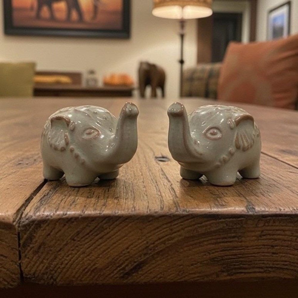 Pier 1 Imports Elephant Salt & Pepper Shakers, Vintage Ceramic Bohemian Kitchen